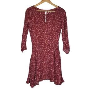 Hollister Dress 3 Burgundy Floral Long Sleeve Mini Dress
